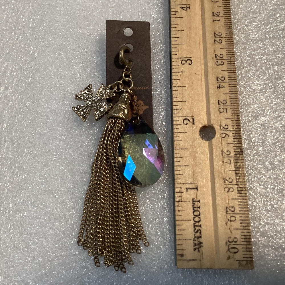 Jane Marie Antique Gold Tassel & Cross With Lavender Glass Charm NWT
